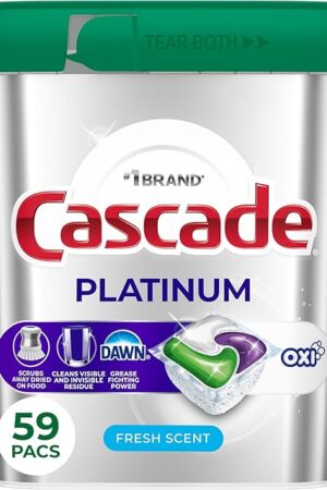 Cascade Platinum + Oxi Dishwasher Pods, Dishwasher Detergent, Dish Detergent Soap, Fresh, 59 Count