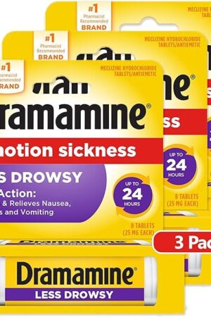 Dramamine All Day Less Drowsy, Motion Sickness Relief, 8 Count, 3 Pack