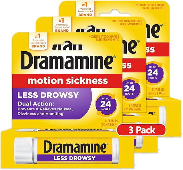 Dramamine All Day Less Drowsy, Motion Sickness Relief, 8 Count, 3 Pack