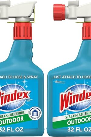 Windex Outdoor Window and Glass Cleaner for Hose Ammonia Free, Concentrated Formula for Deep Outdoor Clean, Patio Cleaner, Compatible With All Hoses, 32 Fl Oz (Pack of 2)