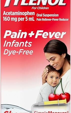 Infants' Tylenol Liquid Pain Relief and Fever Medicine, Oral Suspension, Dye-Free Acetaminophen for Sore Throat, Headache & Teething, Fever Reducer for Kids; Cherry Flavor, 2 fl oz; Pack of 1
