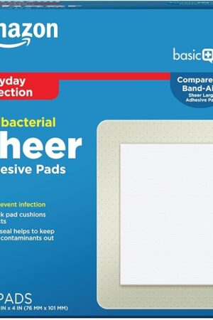 Amazon Basic Care Sheer Adhesive Pad Bandages, Extra Large Comfortable Non-Stick Pad, All Skin Types, 30 Count (3x4 inches)
