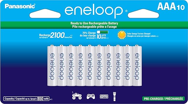 Eneloop Panasonic BK-4MCCA10FA AAA 2100 Cycle Ni-MH Pre-Charged Rechargeable Batteries, 10-Battery Pack