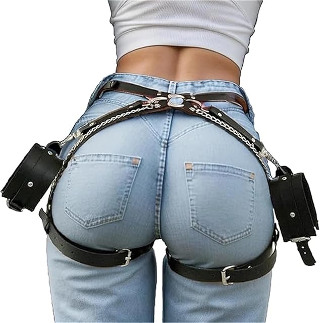 Handcuffs Garter Set Goth Rave Sword Belt PU Leather Leg Harness Belt Body Lingerie Sexy Thigh Garter Bandage Bdsm