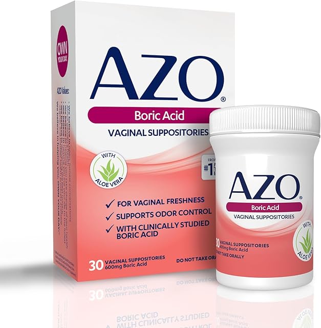 AZO? Boric Acid Vaginal Suppositories, Helps Support Odor Control and Intimate Health with Clinically Studied Boric Acid, Non-GMO, 30 Count