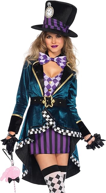 Women's 5 PC Delightful Mad Hatter Costume Women
