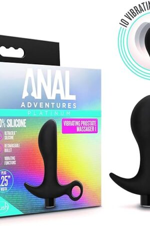 Blush Anal Adventures 4.25" Curved Vibrating Anal Plug, Ultrasilk Silicone Prostate Massager - 10 Vibration Modes, USB Rechargeable, Waterproof - P-Spot, Butt Sex Toy for Men, Women, Couples - (Black)