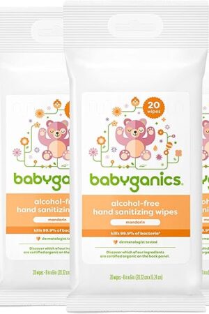 Babyganics Alcohol-Free Hand Sanitizing Wipes, Mandarin, Kills 999% of Common Bacteria, Moisturizing, 80 ct (20 count, 4 pack), Packaging May Vary