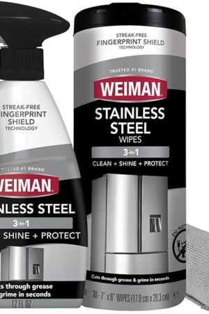 Weiman Stainless Steel Cleaner Kit - Removes Fingerprints, Residue, Water Marks, and Grease