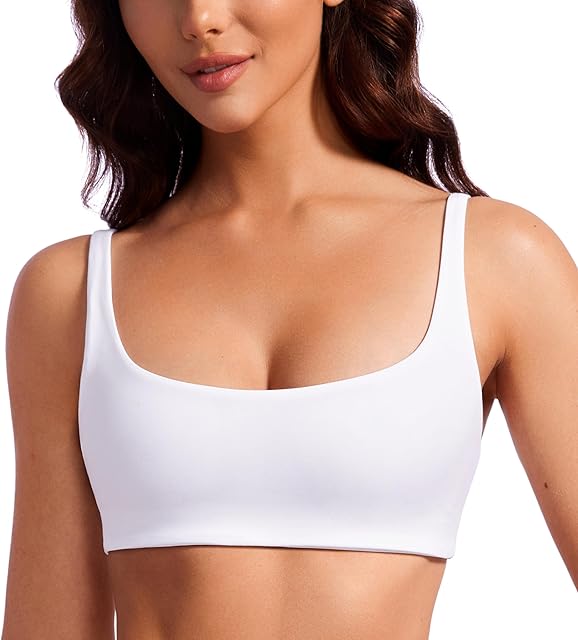 Butterluxe Spaghetti Strap Sports Bras for Women - Square Neck Yoga Wireless Low Coverage Padded Cami Crop Top