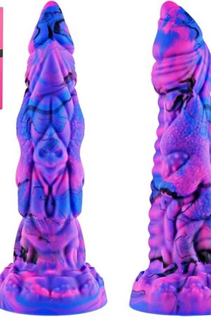 8 Inch Silicone Thick Monster Dragon Dildo with Strong Suction Cup, Realistic Alien Large Penis Dildo for Vaginal Anal Use, Textured Purple Blue Fantasy G-spot Dildos Adult Sex Toy for Women Couples