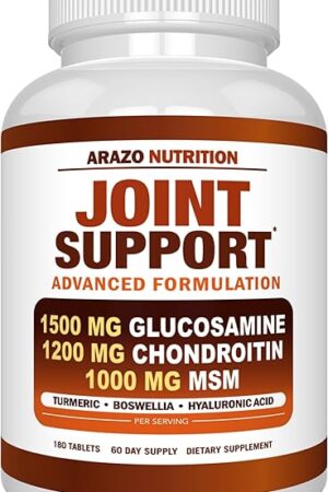 Arazo Nutrition Glucosamine Chondroitin Turmeric Msm Boswellia - Joint Support Supplement for Relief 180 Tablets for Bones, Back, Knees, Hands (180 Tablets)