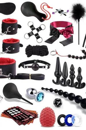 BDSM Toy for Adult Couples,34pcs Sex Toys Kit for Bondaged Restraints with Handcuffs Sex and Anal Plug Toys,Body-Safe Sexual Pleasure Tools for Women and Men