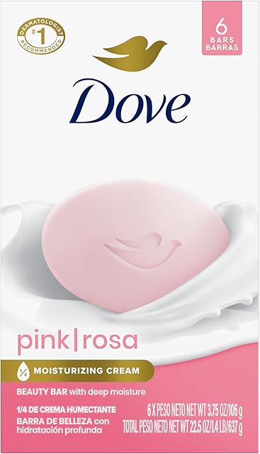 Dove Beauty Bar Soap Pink Rosa 6 Count for Soft, Smooth Skin, Cleans & Moisturizes 375 oz