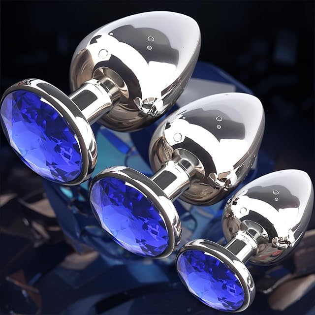 Deluxe Metal Anal Plug Set, Sex Toy,Graceful Waterdrop Contour with Lustrous Blue Gemstone Accent - Durable, Body-Safe & Aesthetically Pleasing for Elevated Intimate Experience