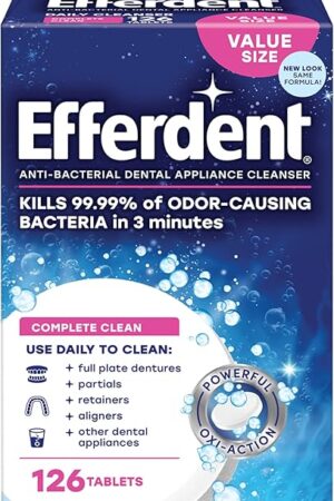 Efferdent Retainer Cleaning Tablets, Denture Cleanser Tablets for Dental Appliances, Complete Clean, 126 Tablets