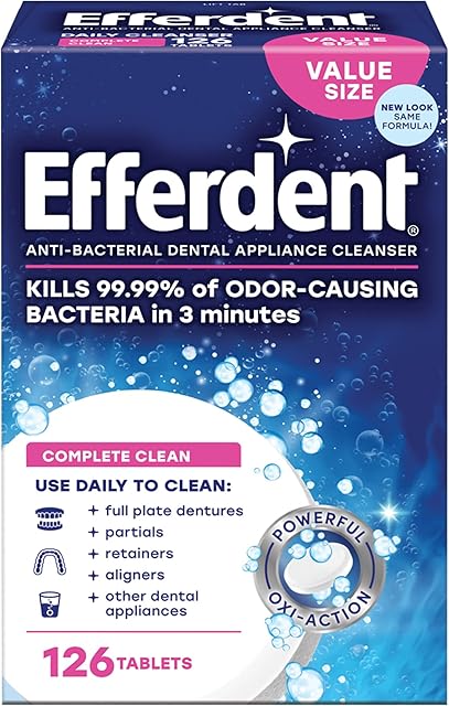 Efferdent Retainer Cleaning Tablets, Denture Cleanser Tablets for Dental Appliances, Complete Clean, 126 Tablets