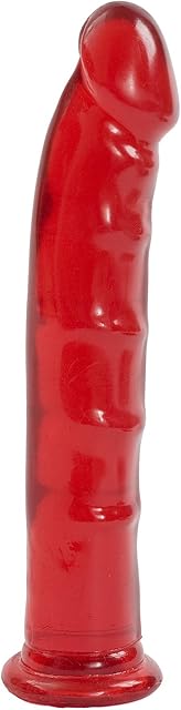Doc Johnson Jelly Jewels - 8 Inch Dildo W/O Balls - 8" Long and 1.5" Long - Suction Cup Base - Great for Beginners and Deep Throat Training - Ruby