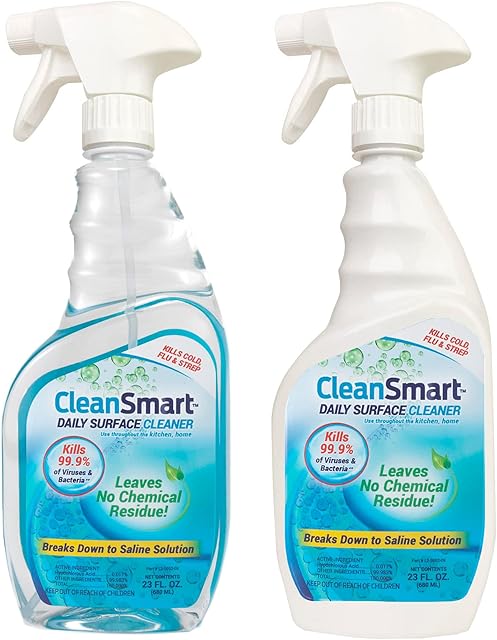 CleanSmart Daily Surface Cleaner and Pet-Safe Disinfectant, Kills 999% of Viruses, Bacteria, 23 ounce Bottle (Pack of 2)