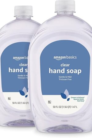 Amazon Basics Gentle & Mild Clear Liquid Hand Soap Refill, Triclosan-Free, 50 Fl Oz (Pack of 2) (Previously Solimo)