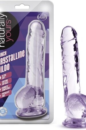 Blush Novelties 8 Inch Long Crystalline Dildo - 1.5" Wide - Harness Compatible Suction Cup for Hands Free Play - Realistic Lifelike Hand Sculpted Sex Toy for Men Women Couples - Clear Amethyst