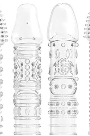 4 Count Transparent Male Condom Adult Lock fine Ring Extended Sleeve Crystal Sleeve A New Experience with Your Partner