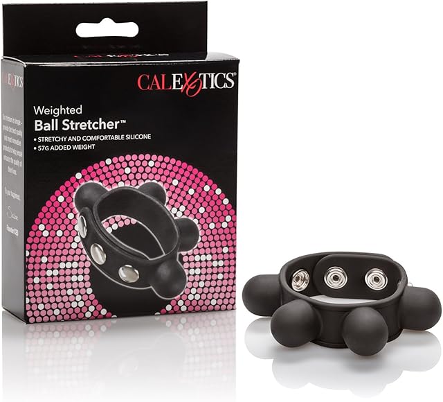 CalExotics Weighted Ball Stretcher Silicone with Fully Adjustable 3 Snap Design Erection Enhancer, Black (43055)
