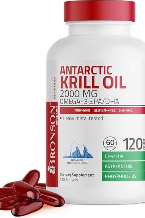 Bronson Antarctic Krill Oil 2000 mg with Omega-3s EPA, DHA, Astaxanthin and Phospholipids 120 Softgels (60 Servings)