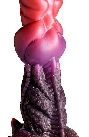 Deep Diver Silicone Dildo for Men, Women, & Couples. Fantasy Dildo, Strong Suction Cup Base. Harness Compatible & Stimulating Textures. 1 Piece, Purple.