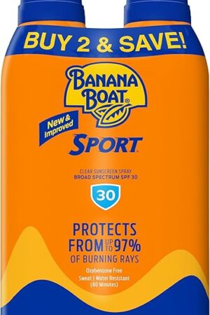 Banana Boat Sport Ultra SPF 30 Sunscreen Spray Twin Pack | Banana Boat Sunscreen Spray SPF 30, Spray On Sunscreen, Water Resistant Sunscreen, Oxybenzone Free Sunscreen Pack, 6oz each