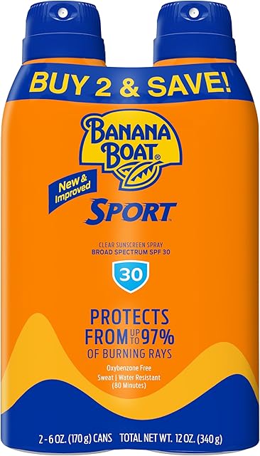 Banana Boat Sport Ultra SPF 30 Sunscreen Spray Twin Pack | Banana Boat Sunscreen Spray SPF 30, Spray On Sunscreen, Water Resistant Sunscreen, Oxybenzone Free Sunscreen Pack, 6oz each