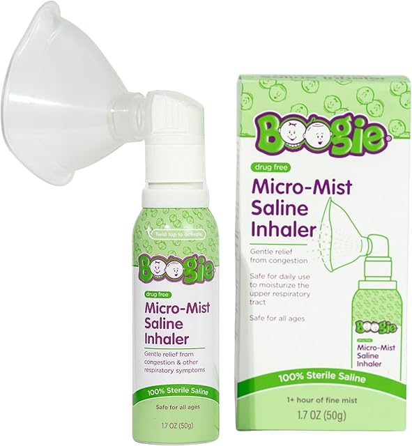 Boogie Micro-Mist Saline Inhaler, Baby Nose Congestion Relief, Nasal Spray for Kids, Pediatrician Recommended, HSA/FSA Eligible, Unscented, 17 oz (Pack of 1)