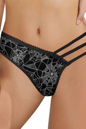 Halloween Spider Black Spiderweb Pattern Womens Sexy Panties Underwear Mesh Low Waist Thongs