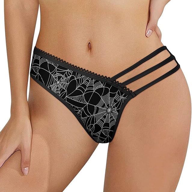 Halloween Spider Black Spiderweb Pattern Womens Sexy Panties Underwear Mesh Low Waist Thongs