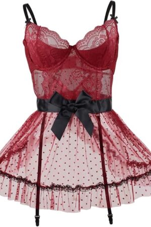 Babydoll Lingerie Nightdress for Women Plus Size Sexy Underwire Lace Chemise Sleepwear