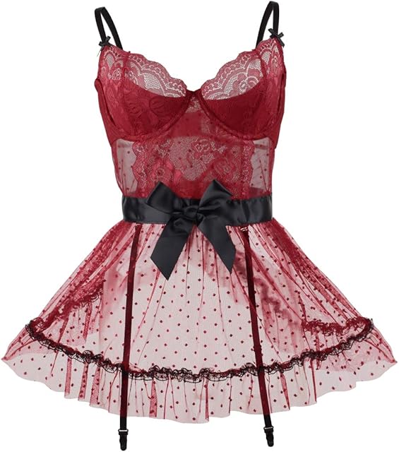 Babydoll Lingerie Nightdress for Women Plus Size Sexy Underwire Lace Chemise Sleepwear