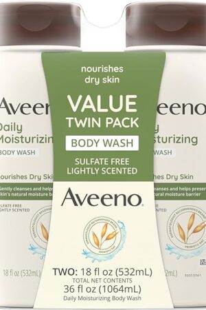 Aveeno Daily Moisturizing Body Wash Cleanser & Shaving Gel for Men & Women, Clean-Rinsing for Softer & Smoother Skin, Gentle & Lightly Scented, 18 fl?Oz, Pack of 2