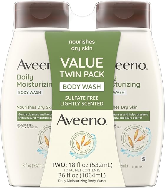 Aveeno Daily Moisturizing Body Wash Cleanser & Shaving Gel for Men & Women, Clean-Rinsing for Softer & Smoother Skin, Gentle & Lightly Scented, 18 fl?Oz, Pack of 2