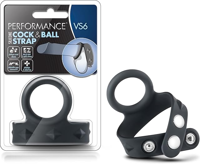 Blush Novelties Performance VS6 Silicone C Ring & Ball Strap - Puria Platinum Cured Silicone - Pure Stainless Steel 3 Position Quick Nickel Free Snaps - Harder Erections. Last Longer - Sex Toy for Men
