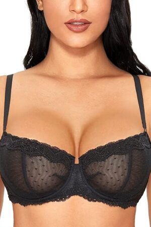 Women's Sexy Lace Bra Underwire Balconette Unlined Demi Sheer Plus Size