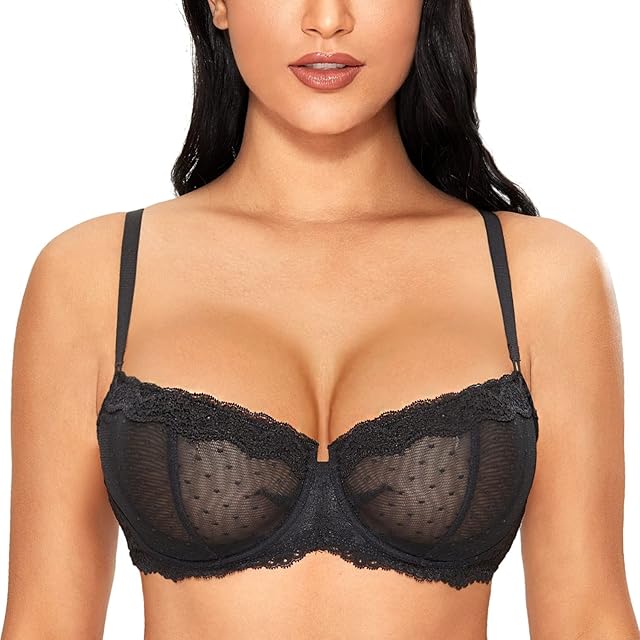 Women's Sexy Lace Bra Underwire Balconette Unlined Demi Sheer Plus Size