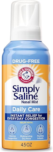 ARM & HAMMER Simply Saline Nasal Care Daily Mist 45oz ? Instant Relief for Every Day Congestion ? One 45oz Bottle
