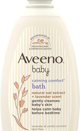 Aveeno Baby Nighttime Calming Comfort Bath, Body & Hair Wash with Relaxing Lavender & Vanilla Scents & Natural Oat Extract, Tear-Free Formula, Paraben-, Phthalate- & Soap-Free, 18 Fl Oz