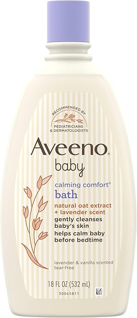 Aveeno Baby Nighttime Calming Comfort Bath, Body & Hair Wash with Relaxing Lavender & Vanilla Scents & Natural Oat Extract, Tear-Free Formula, Paraben-, Phthalate- & Soap-Free, 18 Fl Oz