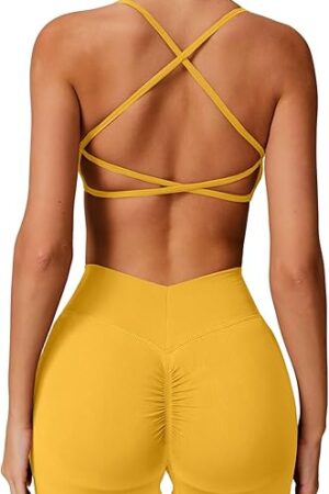 Womens Workout Sets 2 Piece Criss Cross Back Sports Bras Matching High Waist Scrunch Butt Lifting Shorts Yoga Outfits