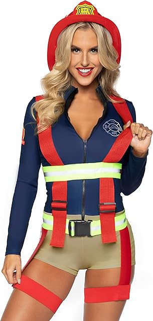 Women's 2 Pc Hot Zone Honey, Includes Zip Up Romper With Patch Accent and Reflective Garter Suspenders