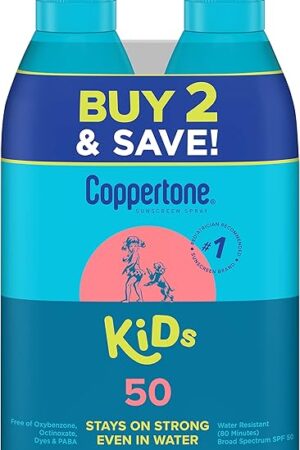 Coppertone KIDS Sunscreen Continuous Spray SPF 50 (55 Ounce, Pack of 2) (Packaging may vary)