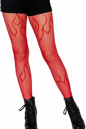 Alt Fashion Flame Fishnet Tights for Women with Designs