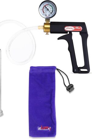 LeLuv Penis Pump Maxi Black Handle with Gauge, Clear Hose - 9 inch Length x 2 inch Diameter Cylinder