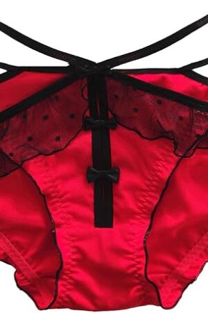 Women's Sexy Panties Lace Trim Open Holes Breathable Cotton Underwear Cute Low Waist String Bikini Briefs M-XL